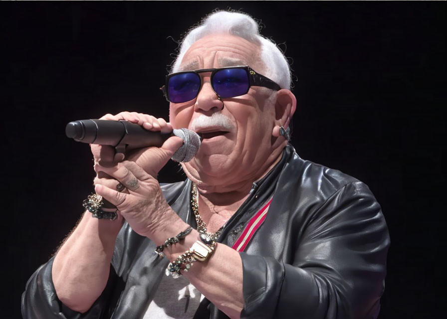 Male Singer Performs Onstage in Tinted Sunglasses and Leather Jacket