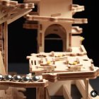 Detailed Wooden Marble Run Structure with Gears and Tracks