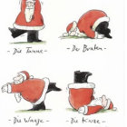 Satirical Cartoon: Santa-Like Figure in Four Scenes