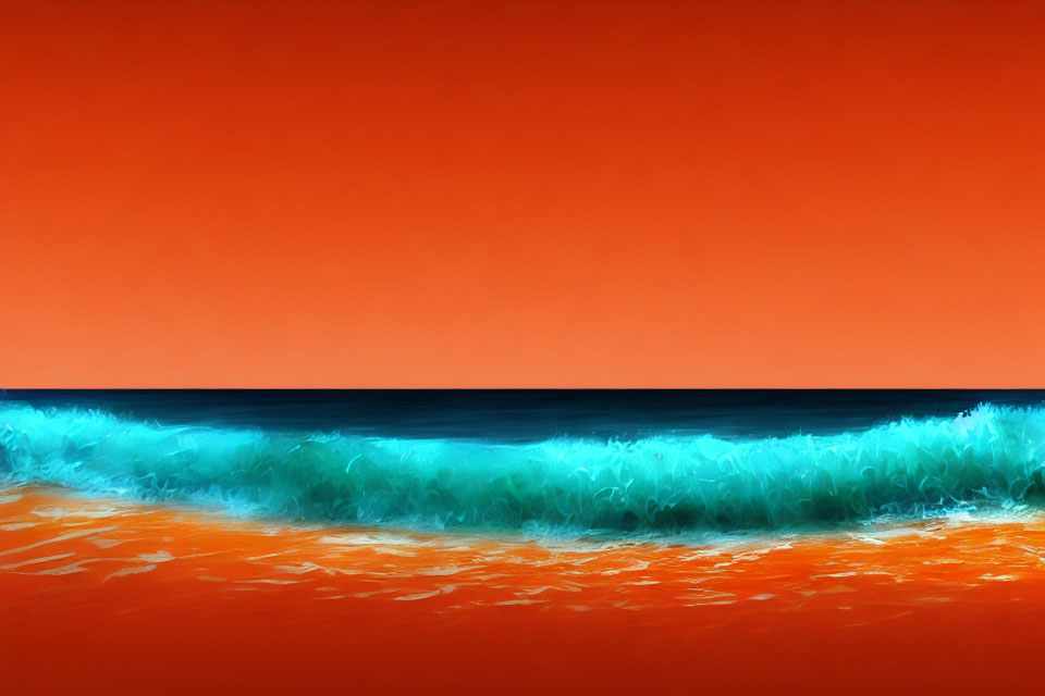 Vibrant turquoise wave on orange background: striking sea-sky contrast