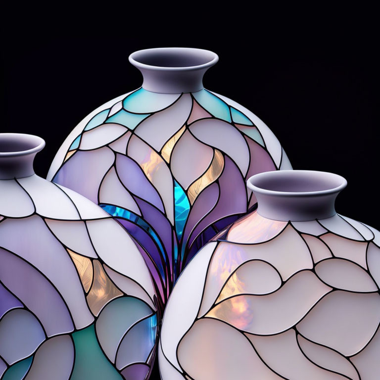 Iridescent Glass Vases with Peacock Feather Design