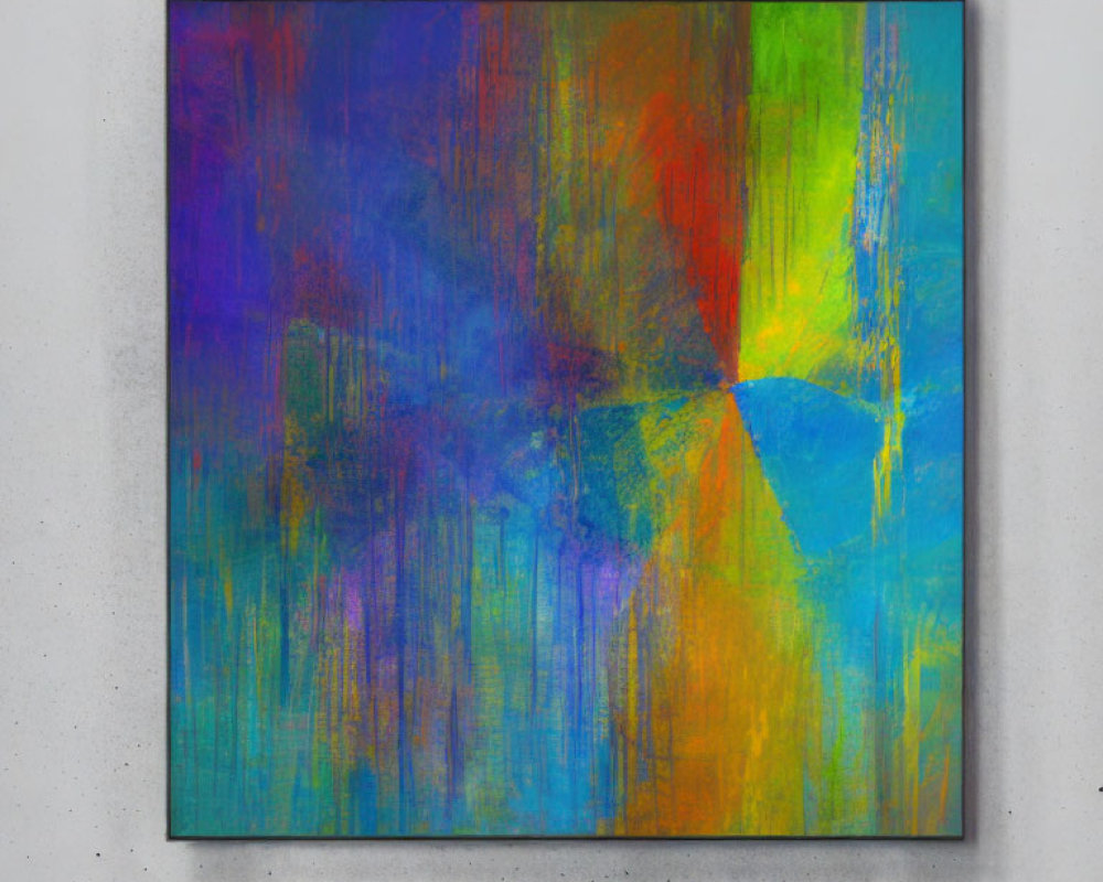 Vibrant Abstract Painting with Blues, Greens, Oranges, and Yellows