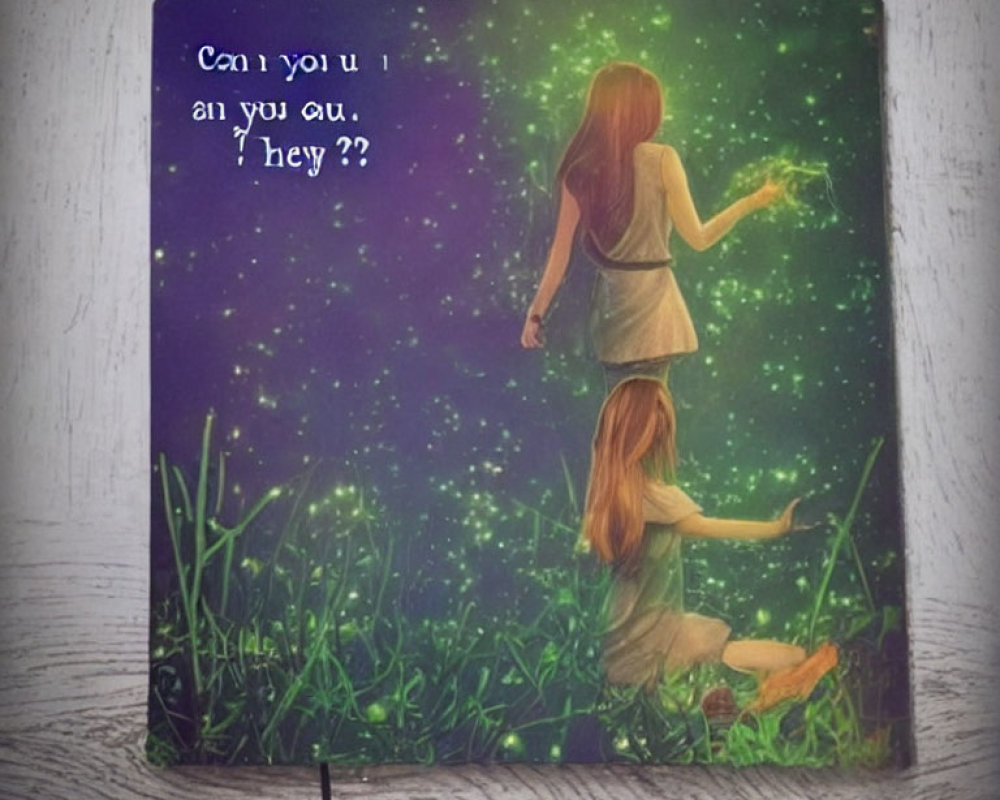 Fantasy-themed book cover with girl, glowing orb, grass, night sky