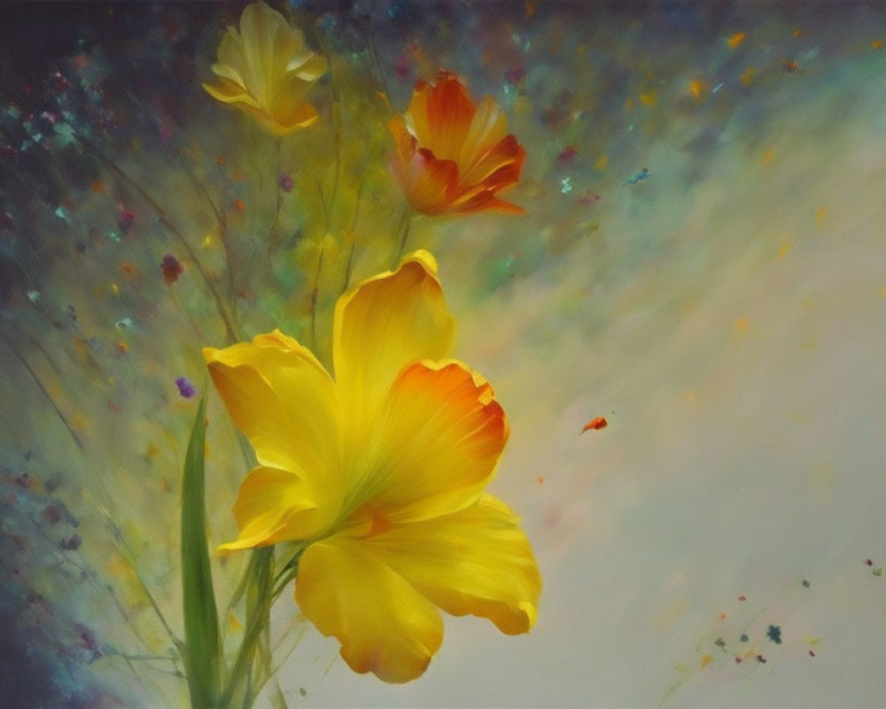 Bright Yellow and Orange Flowers on Soft-Focus Background