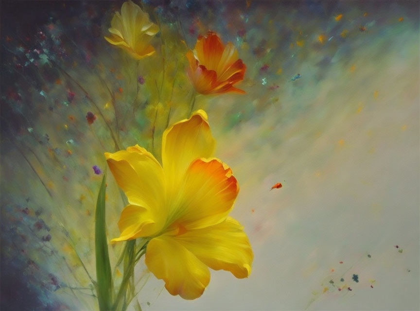 Bright Yellow and Orange Flowers on Soft-Focus Background