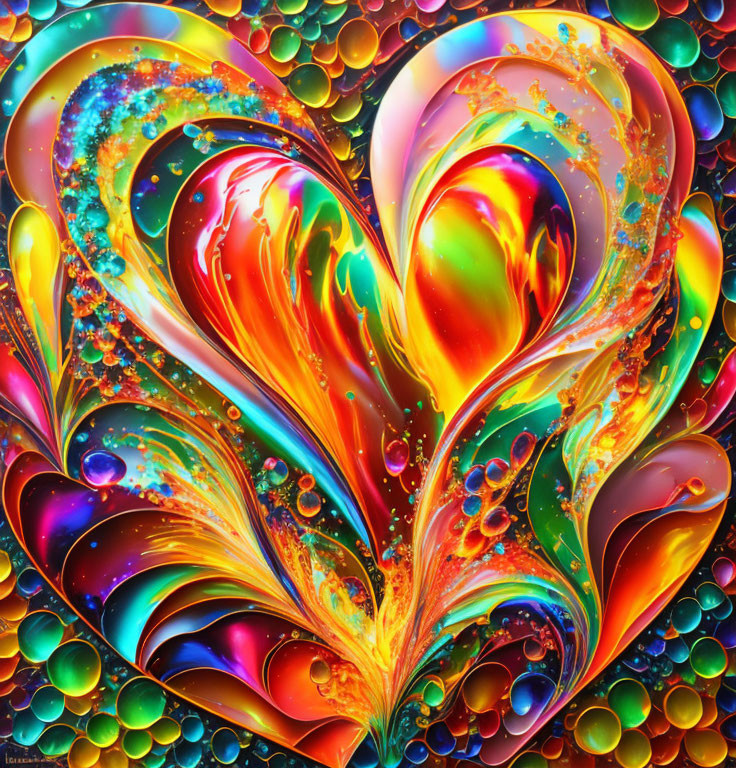 Colorful Abstract Image with Heart Shapes and Swirling Patterns