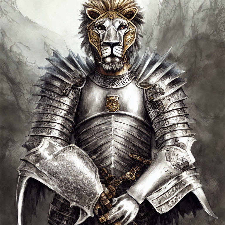 Anthropomorphic Lion in Medieval Armor with Sword