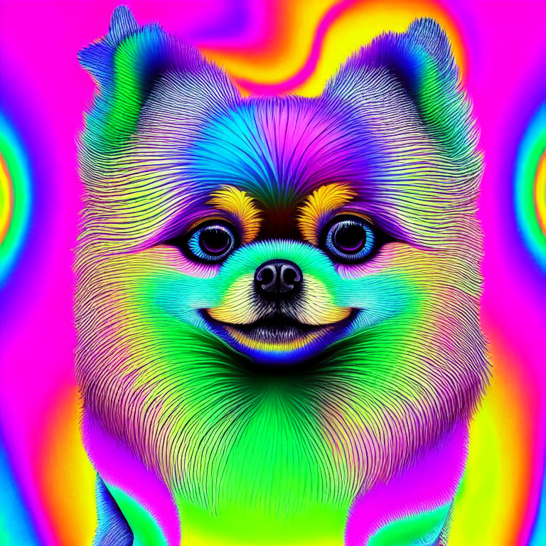 Multicolored psychedelic pattern on a dog's fur