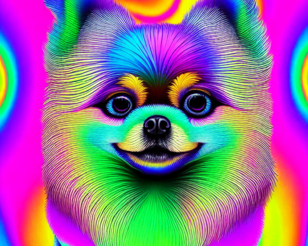 Multicolored psychedelic pattern on a dog's fur