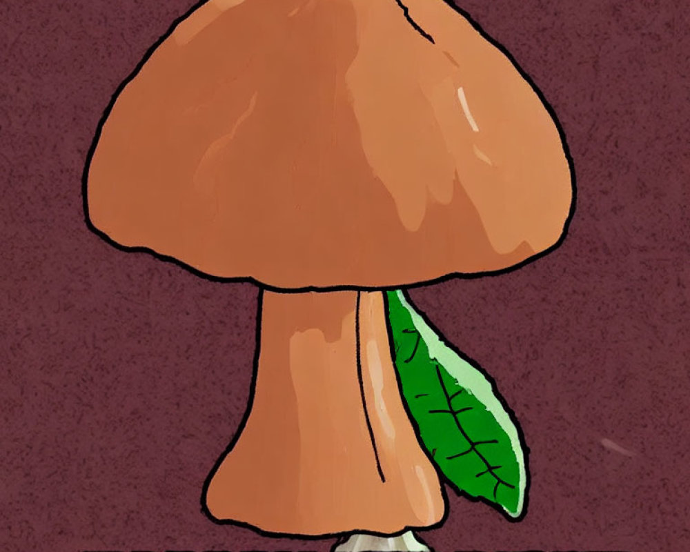 Brown mushroom with green leaf on purple background and caption "HAPPY LTT BIPPY!