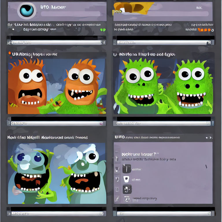 Cartoon Monsters with Various Expressions in Messaging App Interface