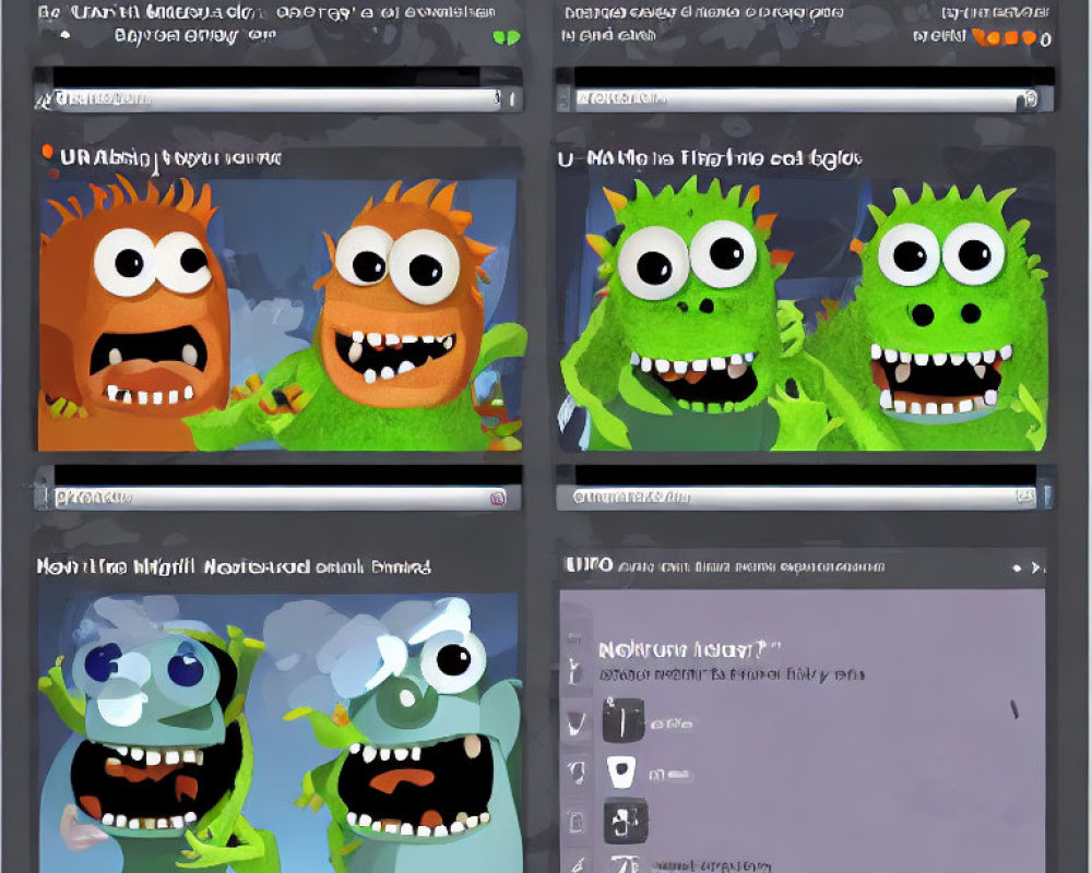 Cartoon Monsters with Various Expressions in Messaging App Interface