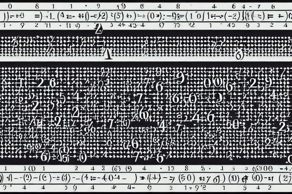 Monochrome image of intricate mathematical pattern with symbols and equations