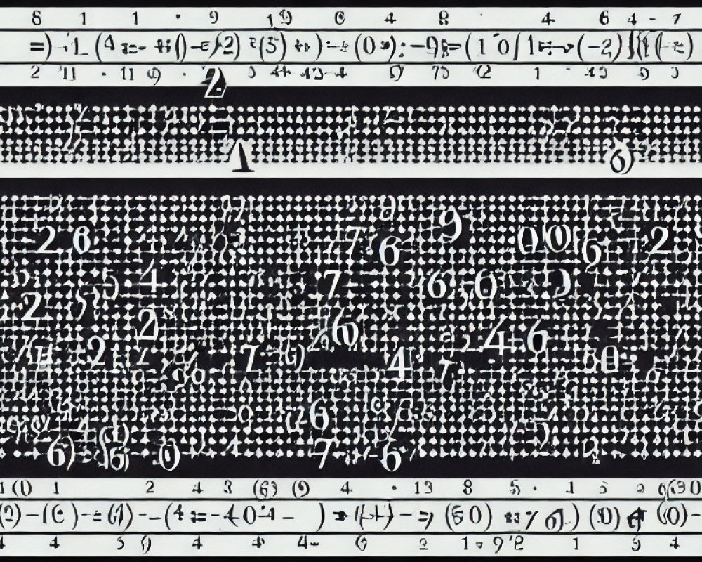 Monochrome image of intricate mathematical pattern with symbols and equations