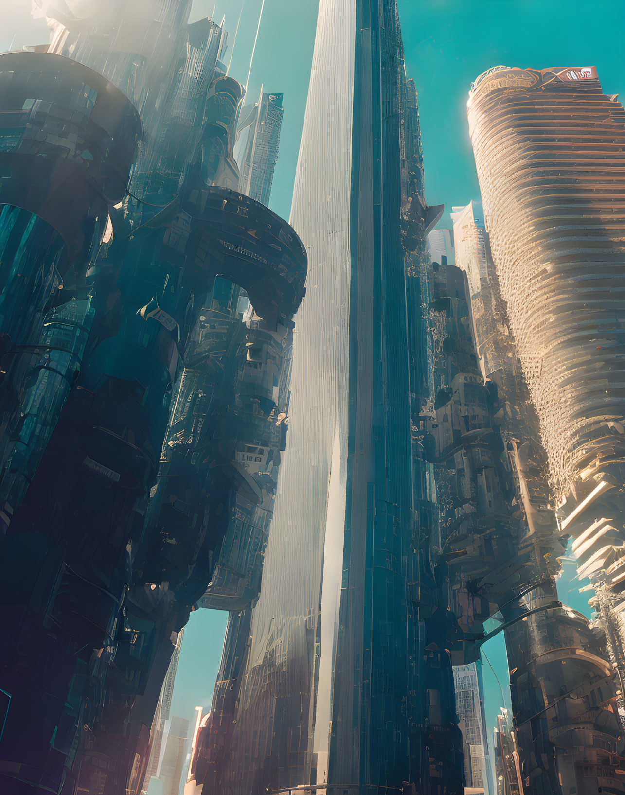 Futuristic Cityscape with Towering Skyscrapers and Advanced Technology