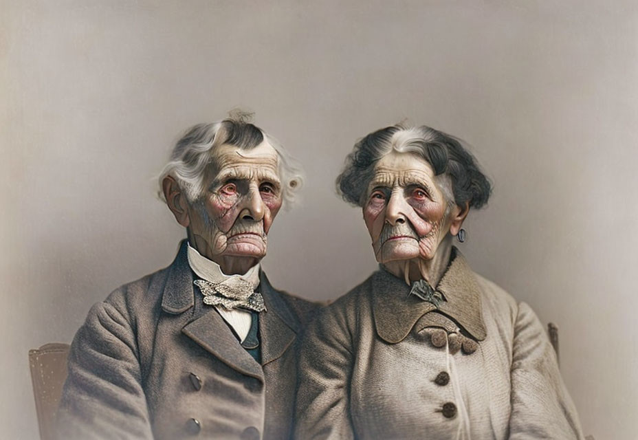 Elderly couple with weathered features reflecting a lifetime.