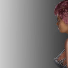 Pink-haired woman with floral tattoos in 3D illustration