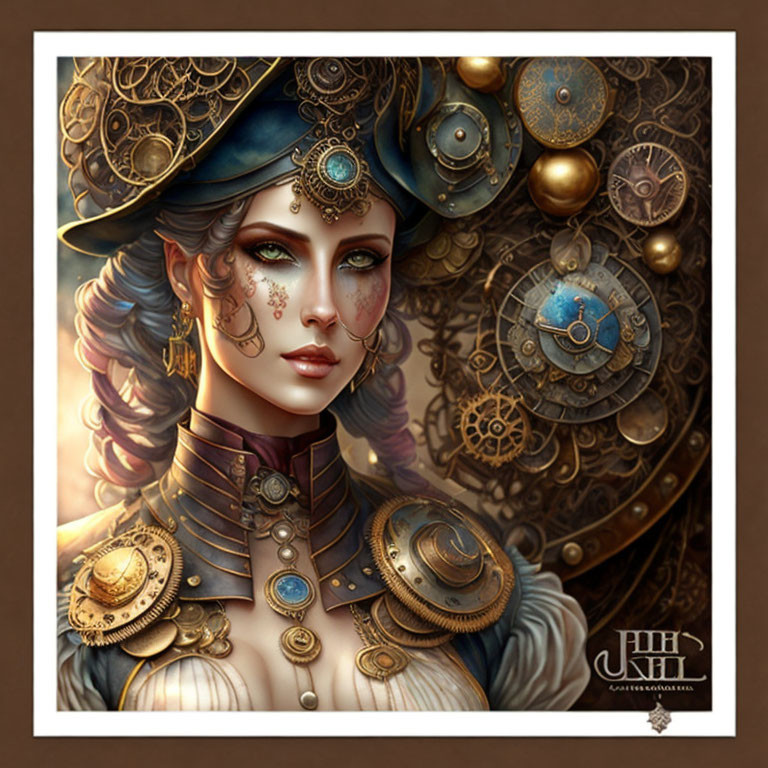 Detailed Steampunk Portrait of Woman with Mechanical Adornments