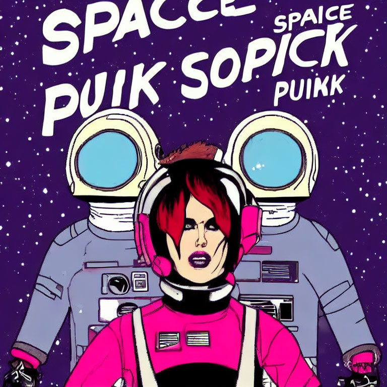 Person in Pink Spacesuit with Stylish Haircut in Space Background