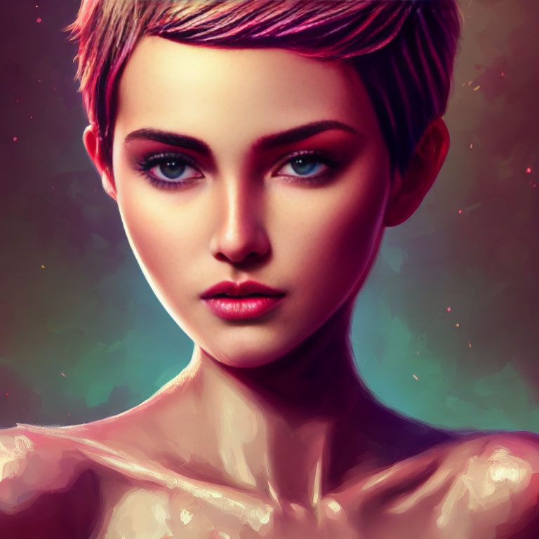 Portrait of a Woman with Pixie Haircut and Intense Eyes