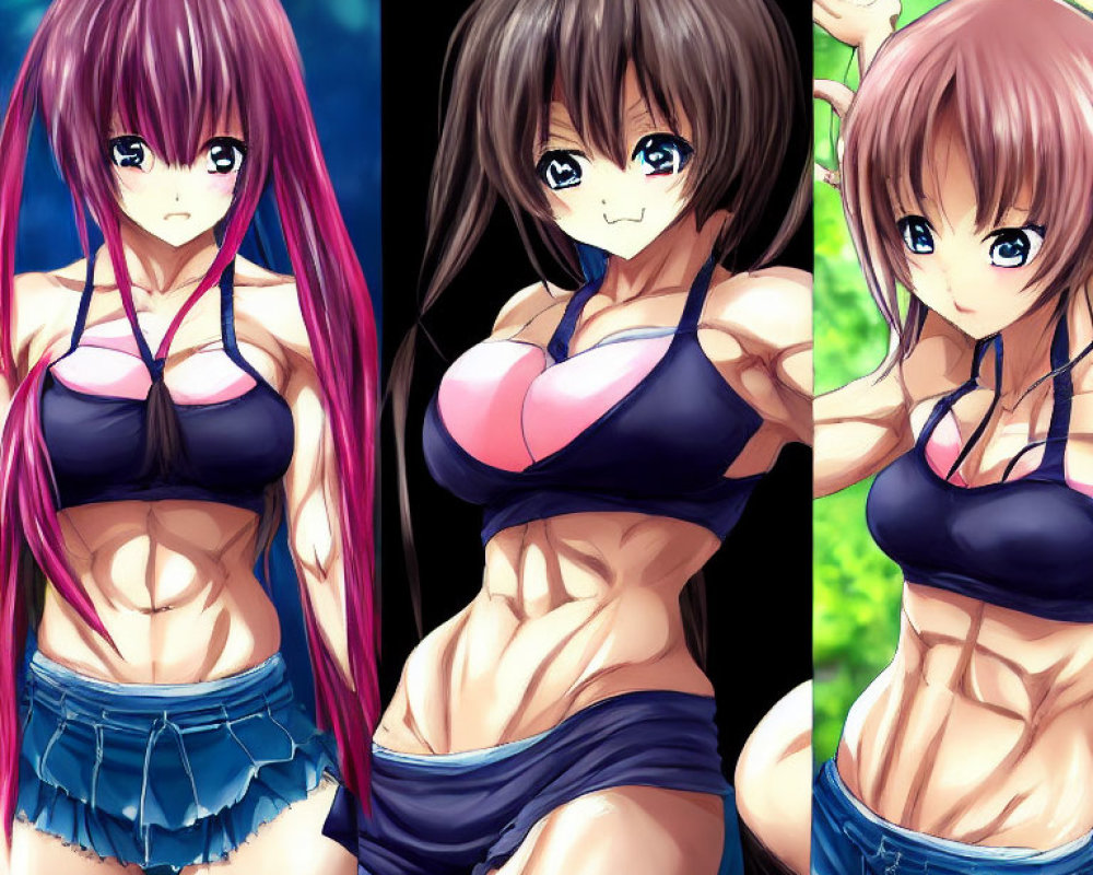 Vibrant anime-style female characters in athletic poses