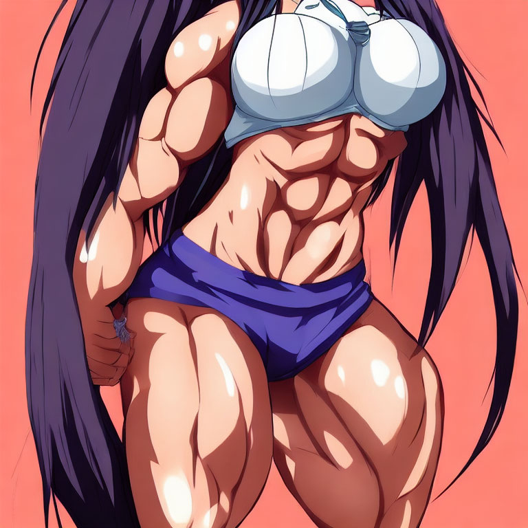 Muscular character with purple hair in blue sports attire