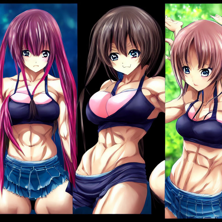 Vibrant anime-style female characters in athletic poses