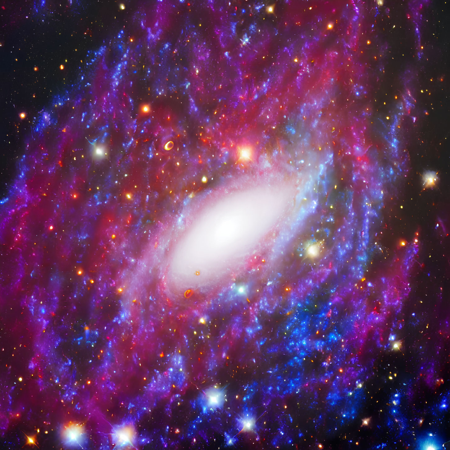 Colorful Spiral Galaxy with Pink, Blue, and Purple Nebulae