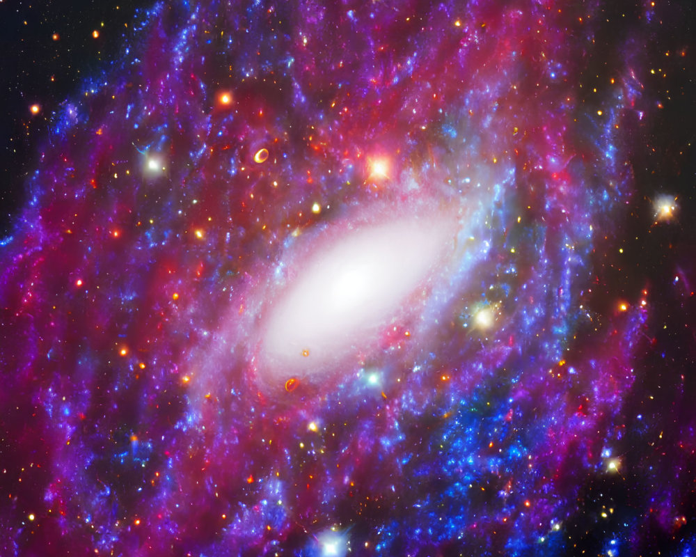 Colorful Spiral Galaxy with Pink, Blue, and Purple Nebulae