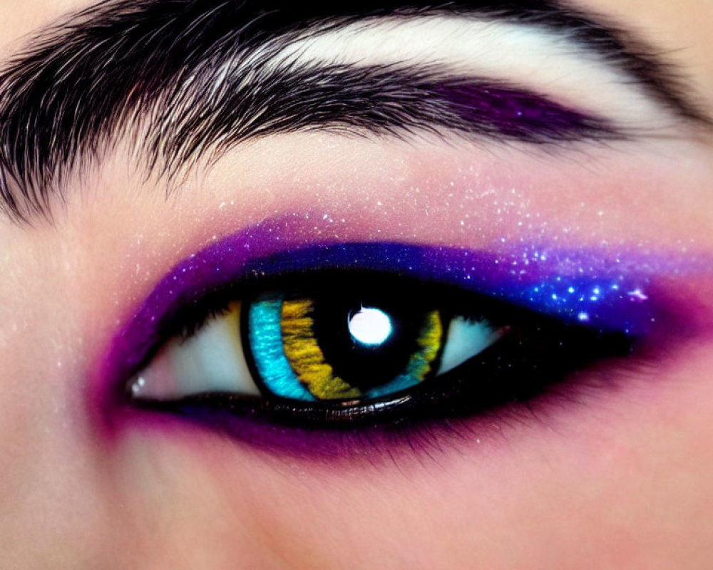 Close-up of vibrant purple eyeshadow with cosmic galaxy-inspired makeup