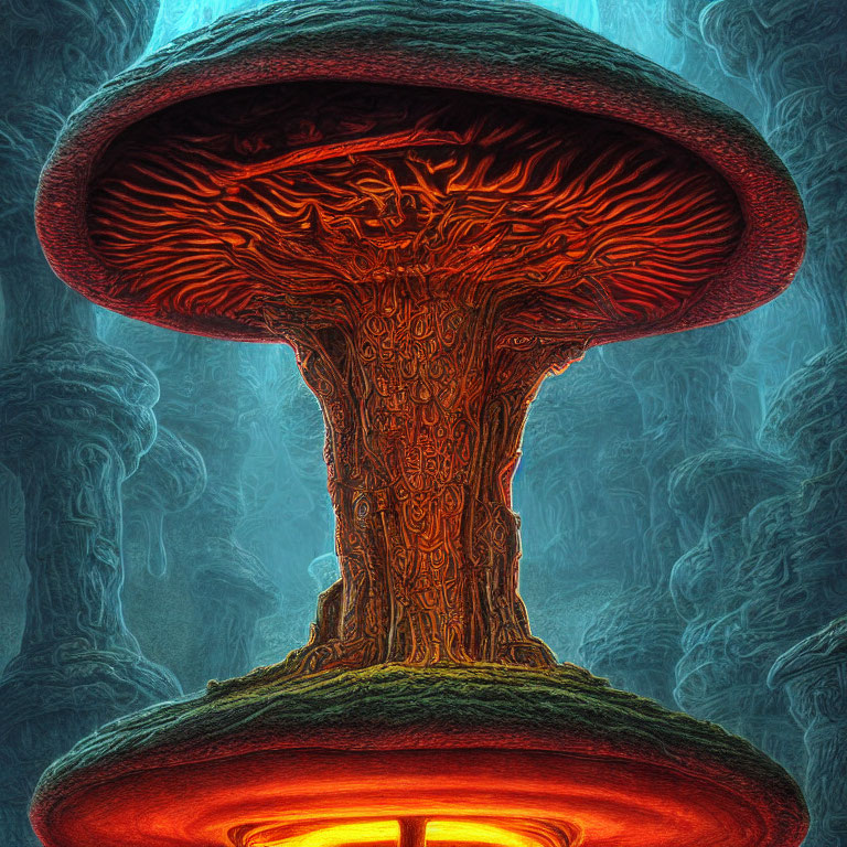 Fantastical glowing mushroom in mystical forest setting