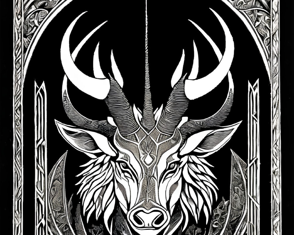 Symmetric ornate stag with Celtic-style background illustration