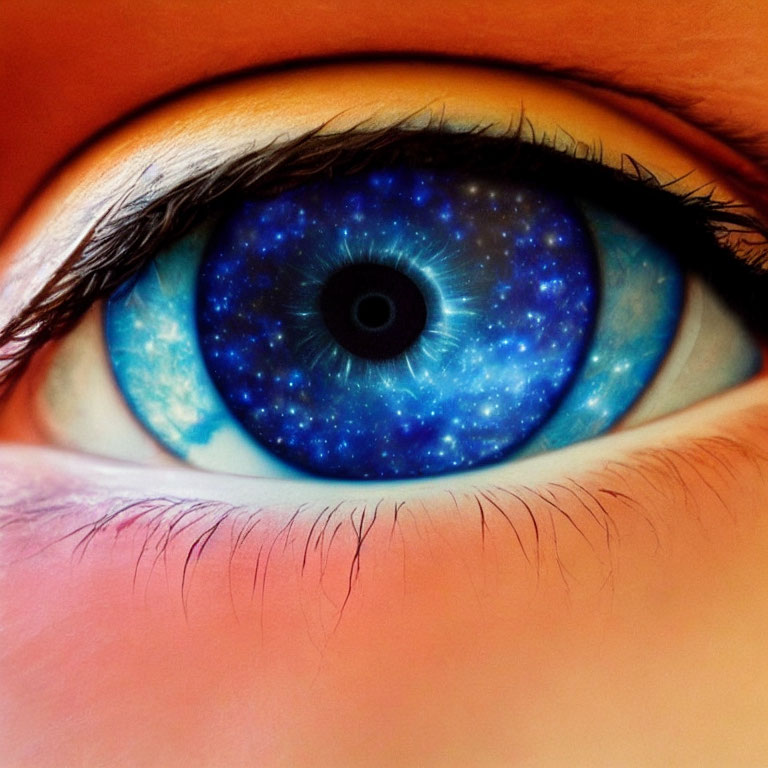 Eye with Galaxy Pattern: Vivid Blues and Star-like Speckles