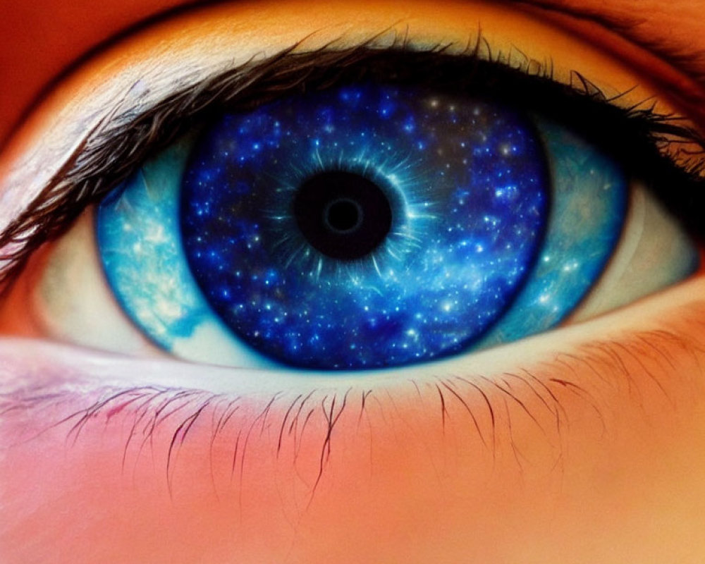 Eye with Galaxy Pattern: Vivid Blues and Star-like Speckles