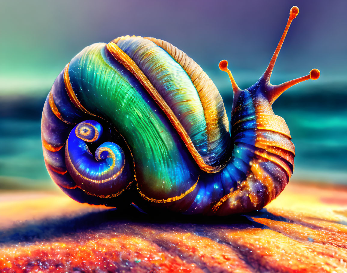 Colorful Digitally Enhanced Snail with Vibrant Shell