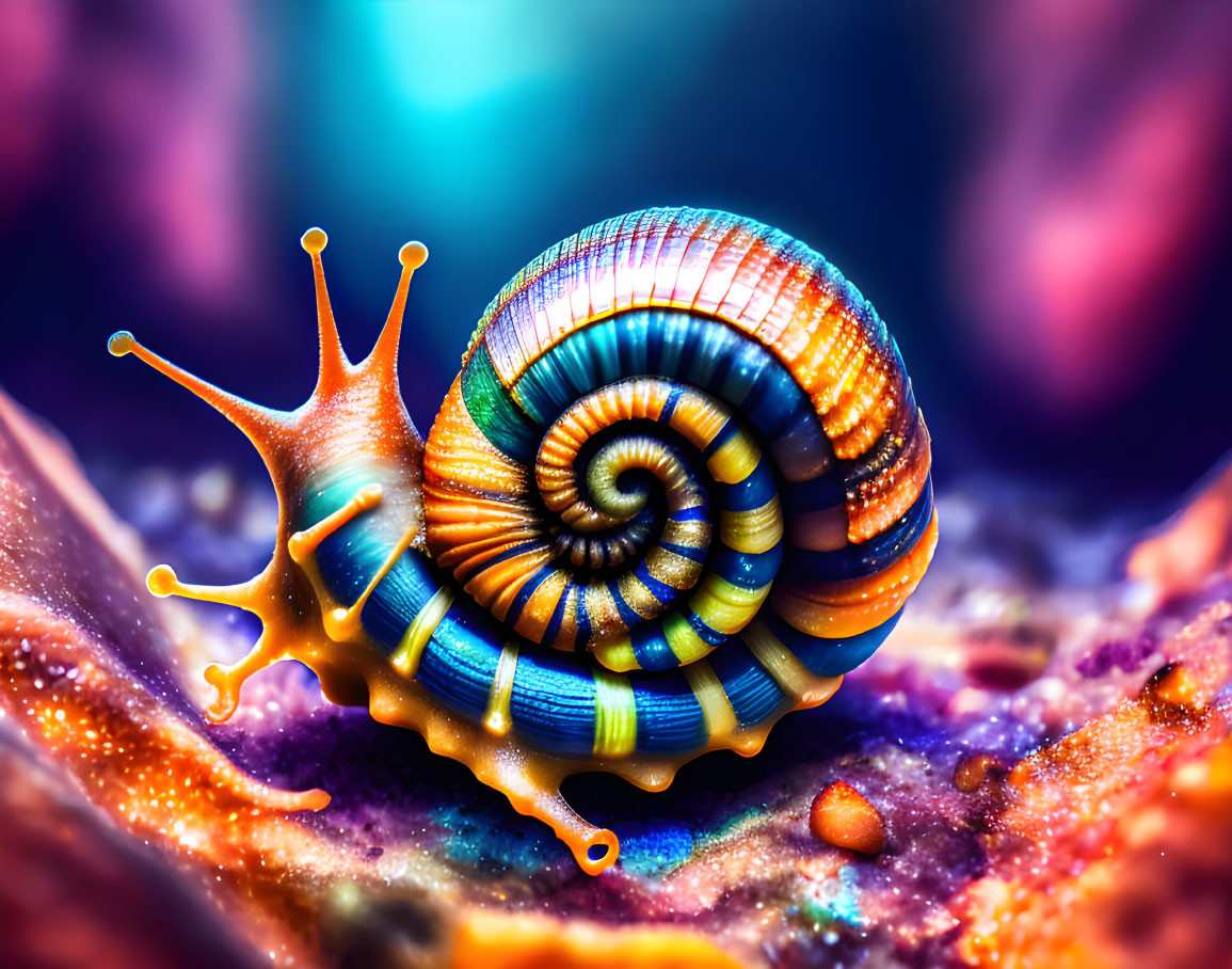 Colorful Digital Art: Snail with Rainbow Spiral Shell