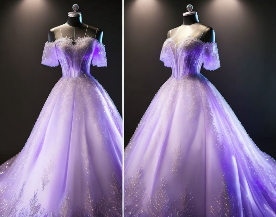 Lilac Off-Shoulder Ball Gown with Snowflake Embroidery