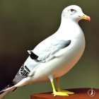 Realistic seagull illustration with white and grey feathers on wooden surface