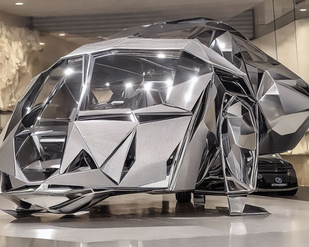 Silver Geometric Car with Angular Design on Display Indoors