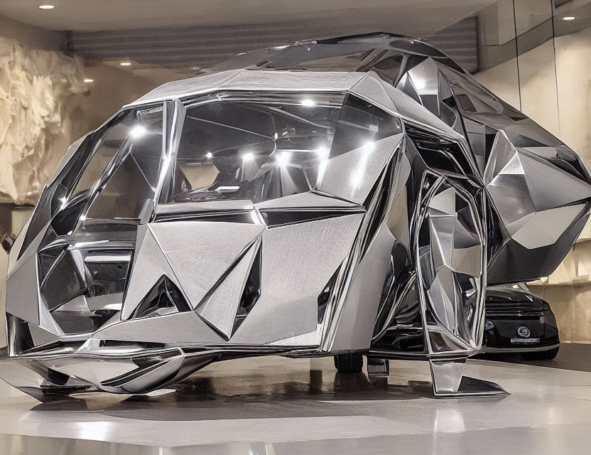 Silver Geometric Car with Angular Design on Display Indoors