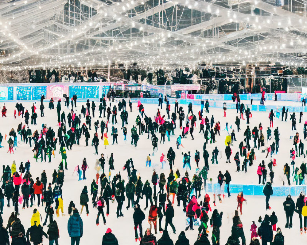 Indoor ice-skating rink with bright lights and spacious setting