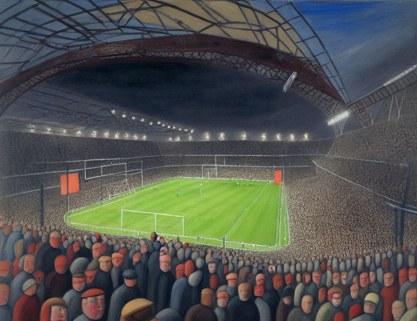 Crowded Football Stadium Night Match Illustration