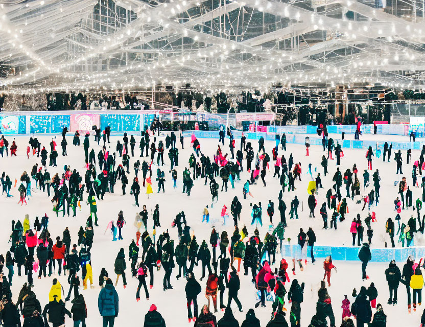 Indoor ice-skating rink with bright lights and spacious setting