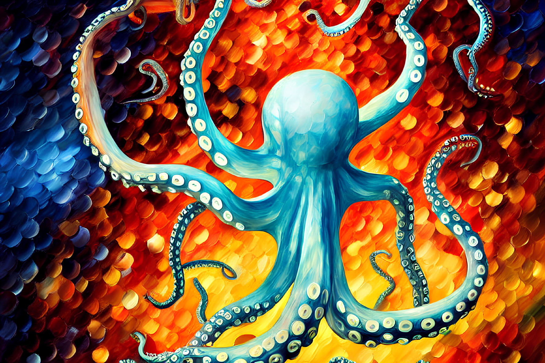 Colorful Octopus Painting on Mosaic Background