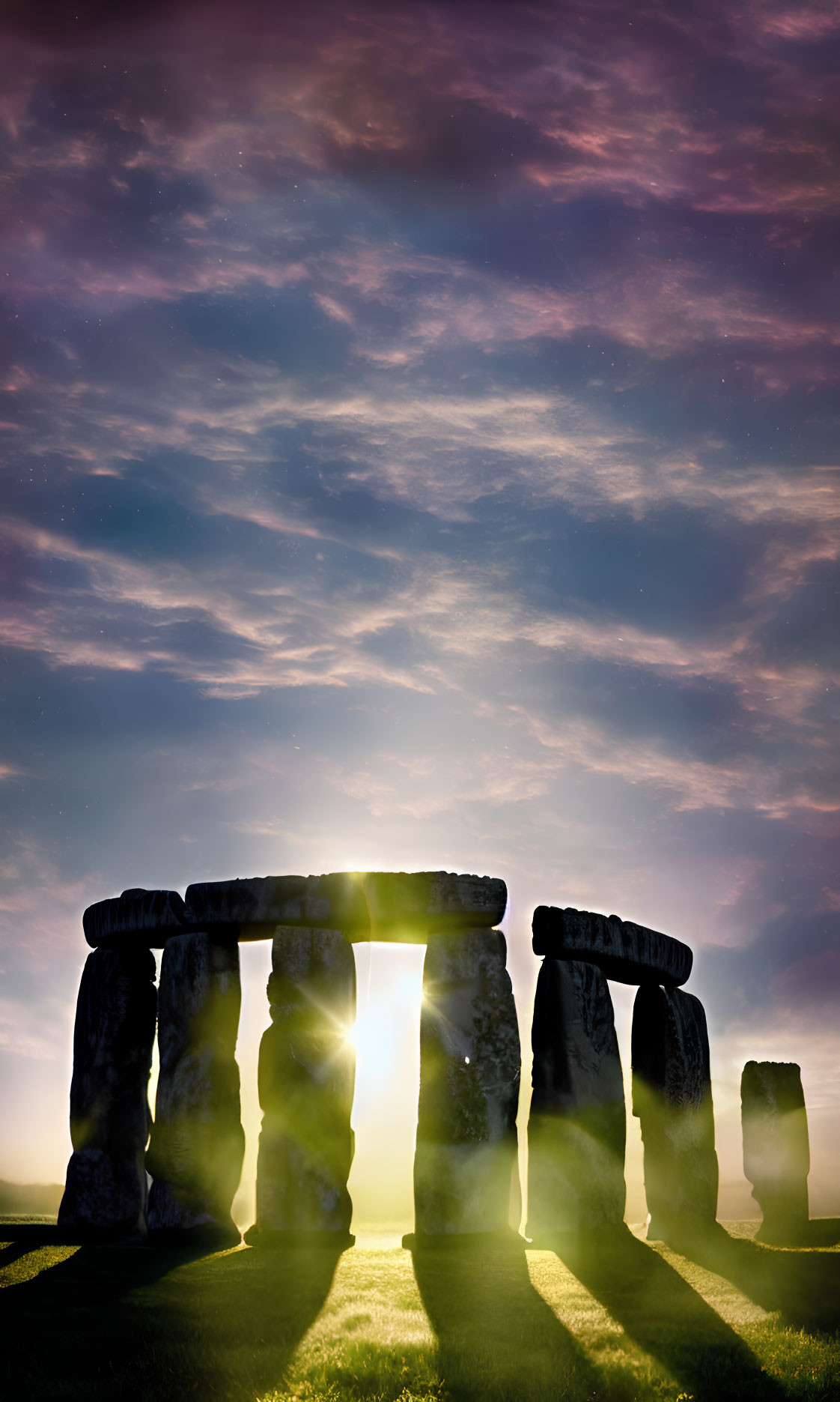 Ancient Stonehenge at Twilight with Sunbeams