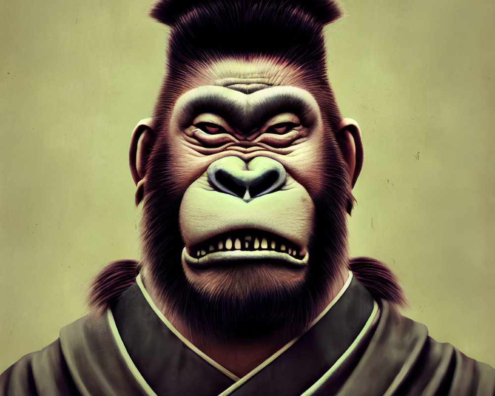 Stylized illustration of stern gorilla in traditional robe