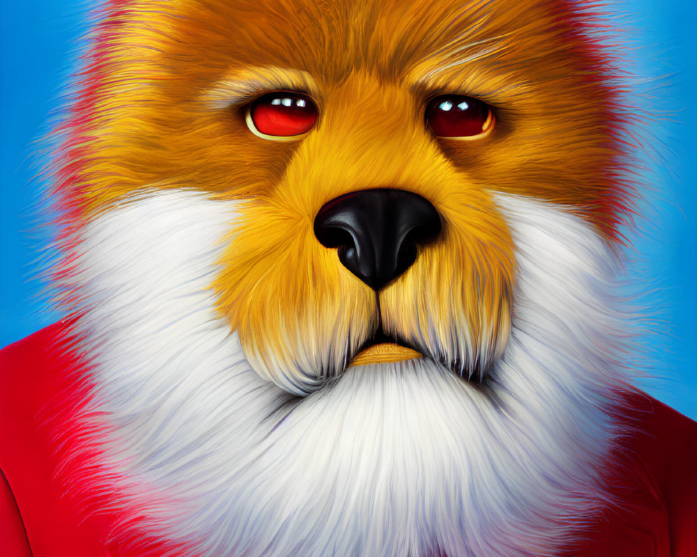 Red Fox in Red Suit and Tie on Blue Background