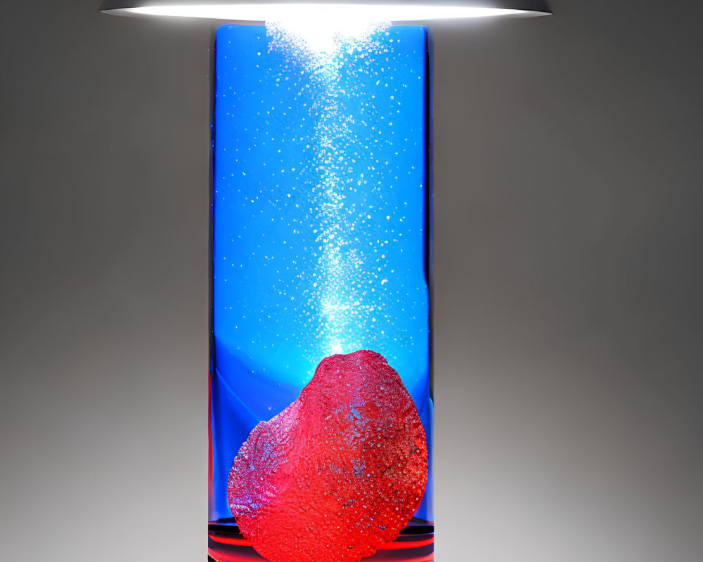 Dark Grey Cap Modern Lava Lamp with Red Blob and Blue Glitter