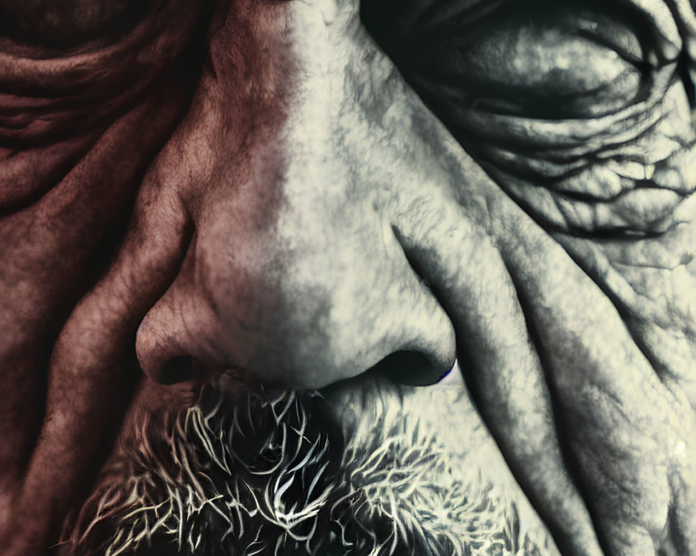 Detailed Portrait of Elderly Man with Deep Wrinkles and White Beard