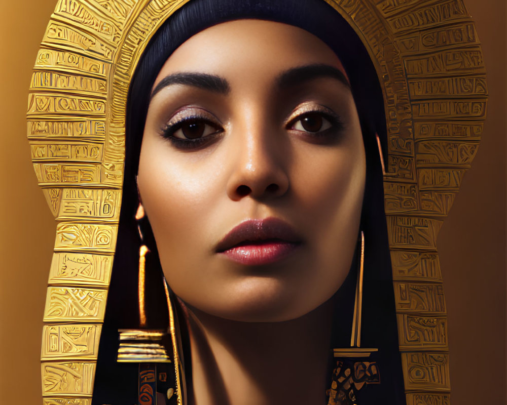 Woman in Egyptian Pharaoh-Inspired Headdress and Collar: Majestic Aura